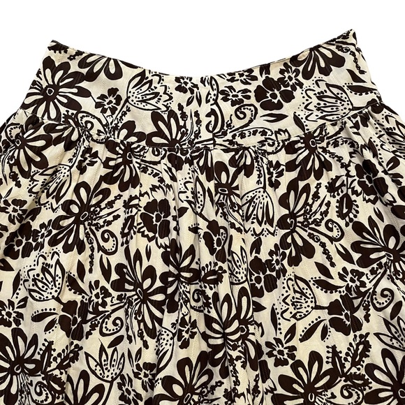 TU Cream with Brown Floral Print Gathered Dirndl Style Skirt 8(12UK) - Picture 2 of 7